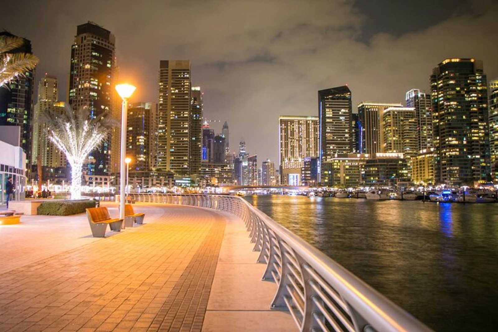 Dubai Marina promenade at night